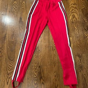 Striped Web Jersey Stirrup Leggings In Red